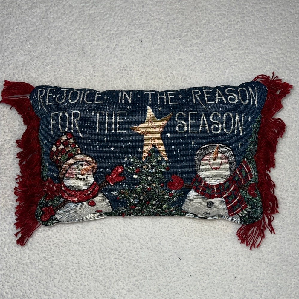 Festive Snowman Holiday Pillow with Red Accents